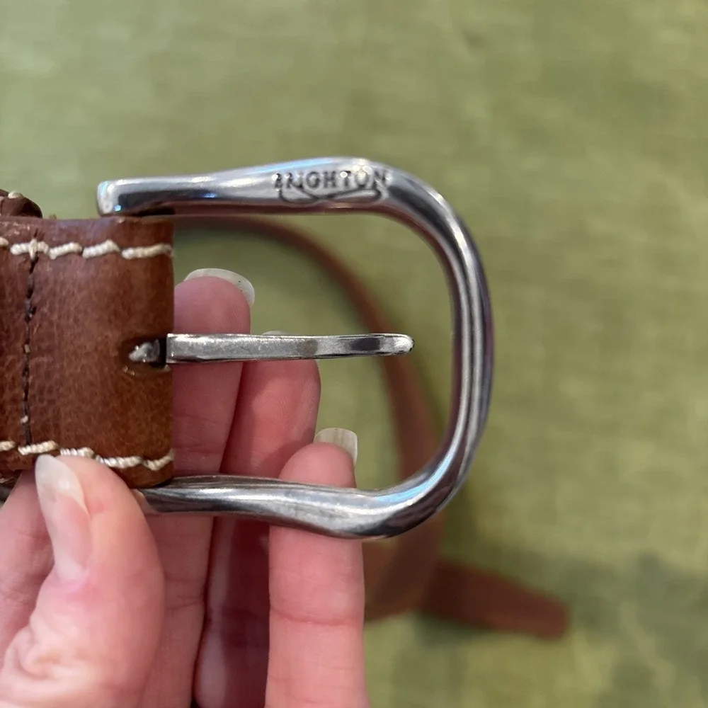 Brighton Leather Belt M21774 Brown White Stitching 1.25